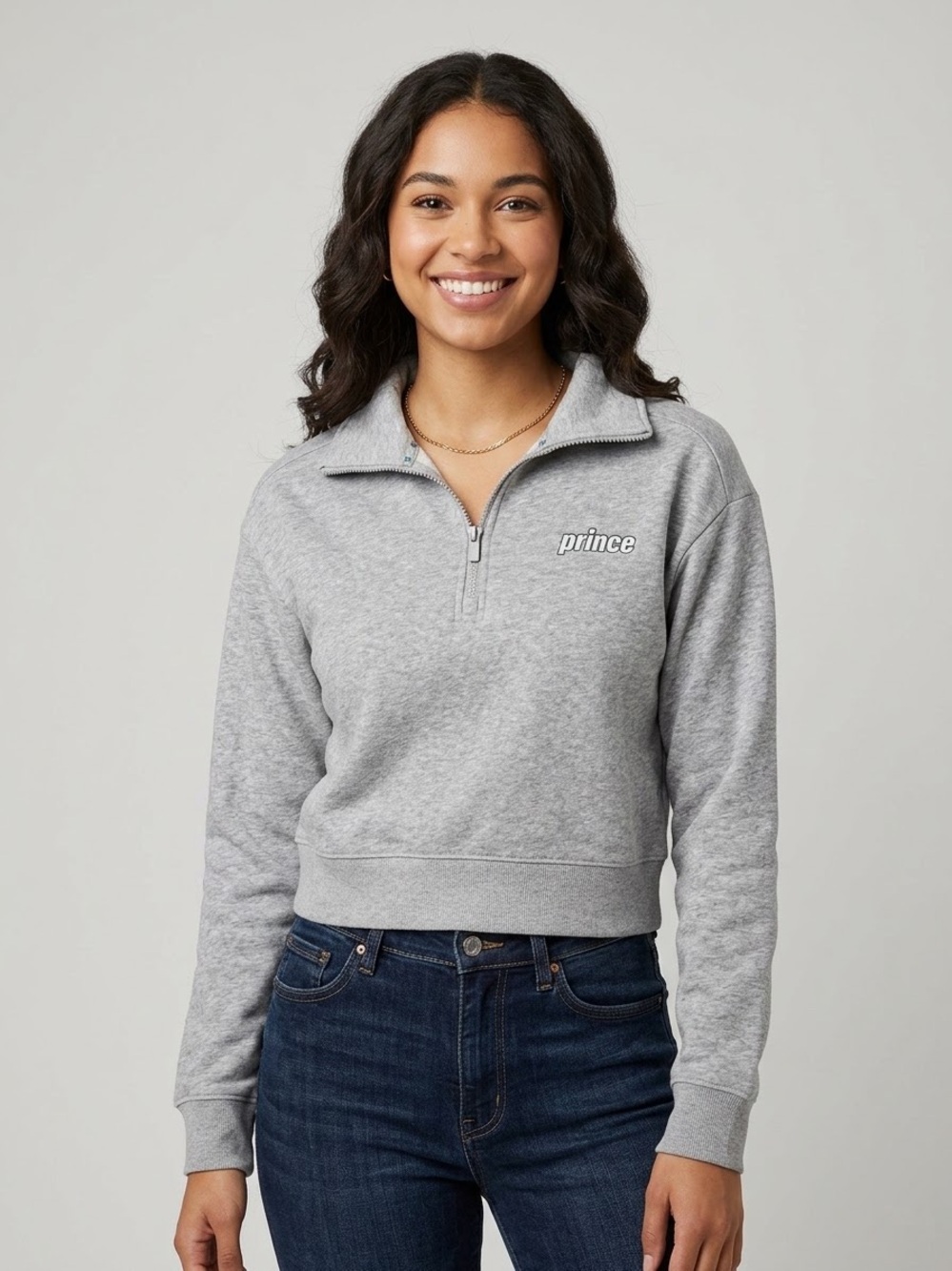Prince Pickleball Heather Gray Quarter-Zip Cropped Sweatshirt. Size Small
